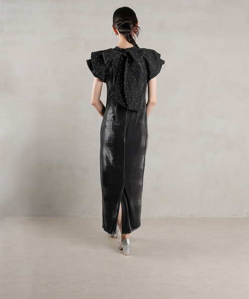 Kana（カナ）の「ベロア ドット Iライン セミタイト ワンピースドレス パーティー 結婚式 お呼ばれ（ドレス・レディース・ブラック系1/グレー系1・M/S）」の20枚目の写真