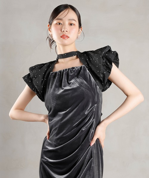 Kana（カナ）の「ベロア ドット Iライン セミタイト ワンピースドレス パーティー 結婚式 お呼ばれ（ドレス・レディース・ブラック系1/グレー系1・M/S）」の12枚目の写真