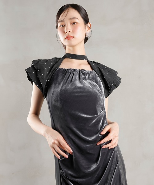Kana（カナ）の「ベロア ドット Iライン セミタイト ワンピースドレス パーティー 結婚式 お呼ばれ（ドレス・レディース・ブラック系1/グレー系1・M/S）」の14枚目の写真