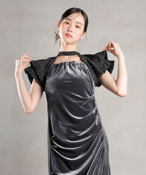 Kana（カナ）の「ベロア ドット Iライン セミタイト ワンピースドレス パーティー 結婚式 お呼ばれ（ドレス・レディース・ブラック系1/グレー系1・M/S）」の16枚目の写真