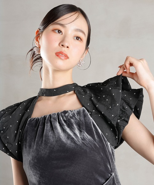 Kana（カナ）の「ベロア ドット Iライン セミタイト ワンピースドレス パーティー 結婚式 お呼ばれ（ドレス・レディース・ブラック系1/グレー系1・M/S）」の13枚目の写真