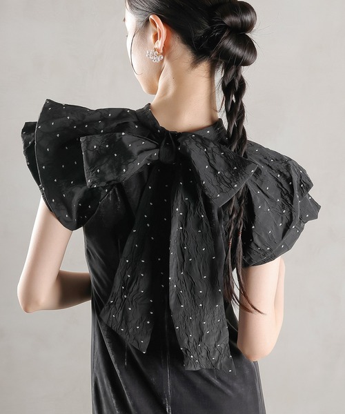 Kana（カナ）の「ベロア ドット Iライン セミタイト ワンピースドレス パーティー 結婚式 お呼ばれ（ドレス・レディース・ブラック系1/グレー系1・M/S）」の17枚目の写真