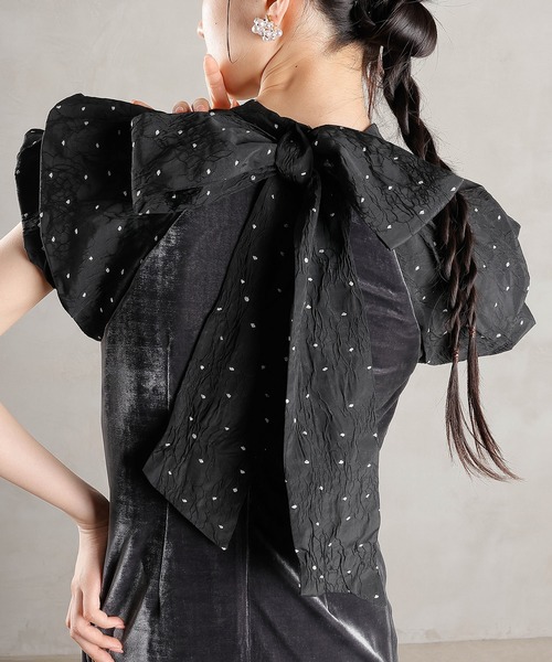 Kana（カナ）の「ベロア ドット Iライン セミタイト ワンピースドレス パーティー 結婚式 お呼ばれ（ドレス・レディース・ブラック系1/グレー系1・M/S）」の18枚目の写真