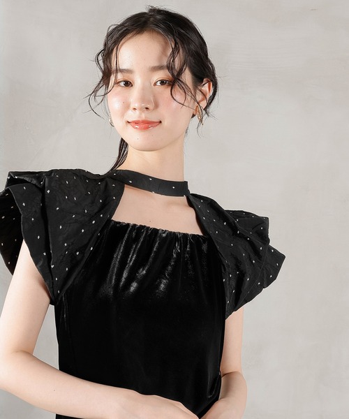 Kana（カナ）の「ベロア ドット Iライン セミタイト ワンピースドレス パーティー 結婚式 お呼ばれ（ドレス・レディース・ブラック系1/グレー系1・M/S）」の5枚目の写真