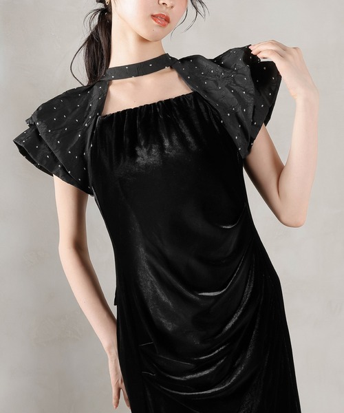 Kana（カナ）の「ベロア ドット Iライン セミタイト ワンピースドレス パーティー 結婚式 お呼ばれ（ドレス・レディース・ブラック系1/グレー系1・M/S）」の6枚目の写真