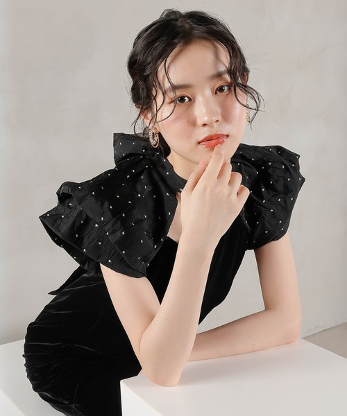 Kana（カナ）の「ベロア ドット Iライン セミタイト ワンピースドレス パーティー 結婚式 お呼ばれ（ドレス・レディース・ブラック系1/グレー系1・M/S）」の7枚目の写真