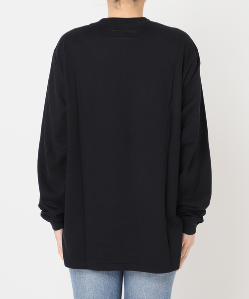 JANE SMITH ブラック リブ長袖Tシャツ JANE SMITH】DEAR OLD FRIENDS FLOCKY L/S T：カットソー（T