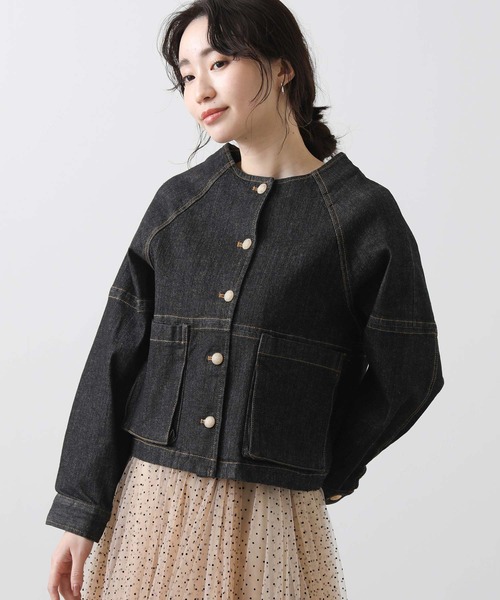 MARGAUX マルゴー デニムジャケット 金ボタン ノーカラー ショート丈 