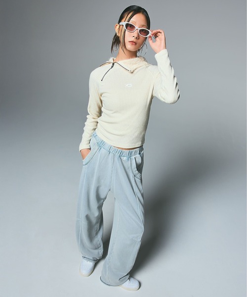 X-girl（エックスガール）の「BLEACHED SWEAT PANTS（スウェットパンツ・レディース・グレー/ライトブルー/ピンク・S/M）」の5枚目の写真