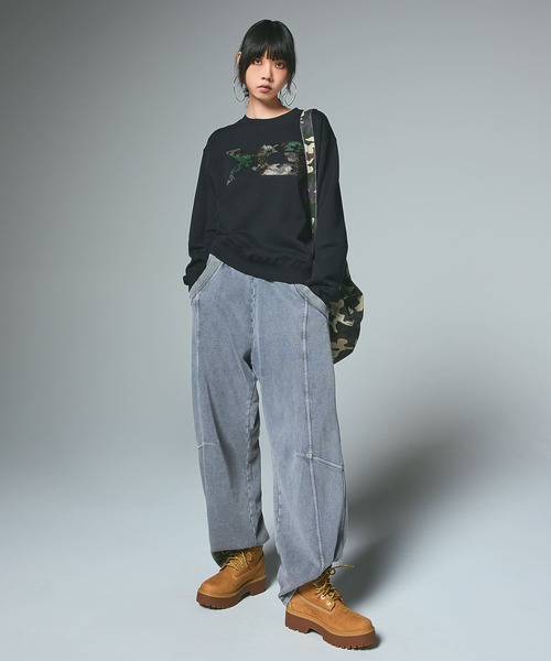 X-girl（エックスガール）の「BLEACHED SWEAT PANTS（スウェットパンツ・レディース・グレー/ライトブルー/ピンク・S/M）」の9枚目の写真