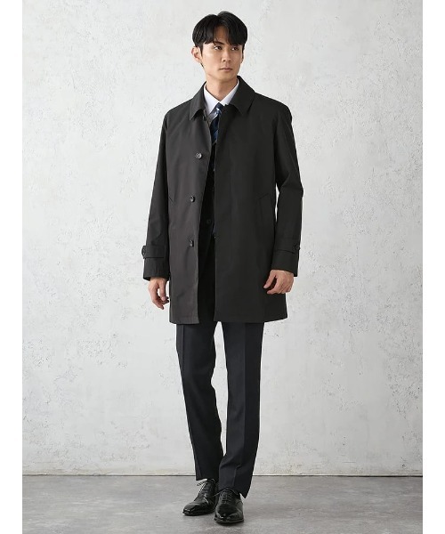 セール】無地ステンカラーコート 脱着ライナー付き ブラック（ステン