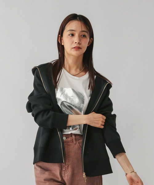 GLOBAL WORK(グローバルワーク)の「ダンボールジップパーカー/580938(パーカー・レディース・ネイビー/グレー/ブラック/グレイッシュベージュ/ダークブラウン/ブラウン系その他/サックスブルー/アイボリー・MEDIUM/LARGE)」の2枚目の写真