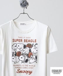 PEANUTS 密集柄プリント天竺半袖Tシャツ