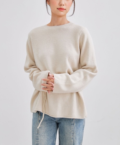 Lace Ladies（レースレディース）の「クルーネック ウエストリボン ブラウジング ニット プルオーバー（ニット/セーター・レディース・ダークグレー/ベージュ/ブラック/アイボリー・FREE）」の9枚目の写真