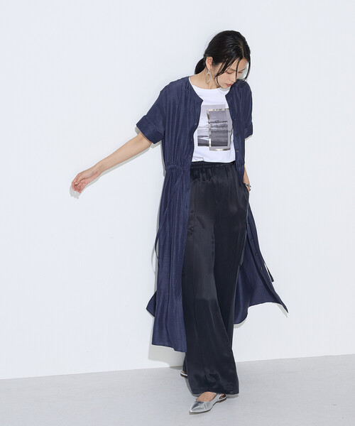 Gabardine K.T(ギャバジンケーティー)の「アセテートリネンタッサー ヘンリーネックワンピース(ワンピース・レディース・ブラック/ネイビー・7号/9号)」の18枚目の写真