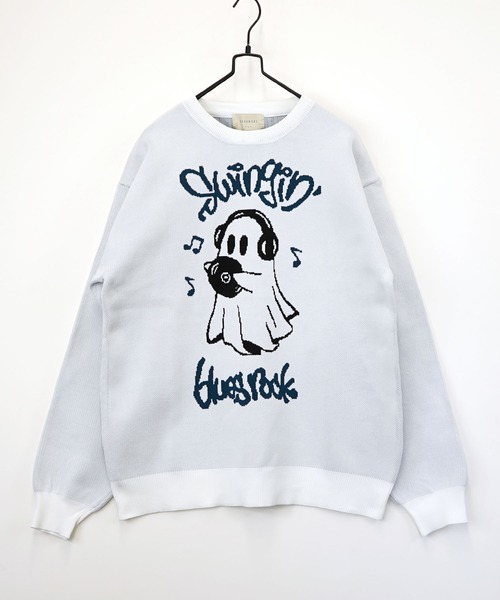 Burner（バーナー）の「【GROOVY STORE】ダブルジャカード スウェットライク デザインニットクルー ワイドシルエット（スウェット・メンズ・ブラック系その他4/チャコール/ダークグリーン系1/ダークグリーン系2/ネイビー/インディゴブルー/ダークインディゴブルー/オフホワイト/ブラック系その他3/ブラック系その他5/ダークグリーン/ネイビー系/アイボリー/ブラック/ブラック系その他2/チャコールグレー/ライトホワイト/ブラック系その他6・M/L/LL）」の2枚目の写真