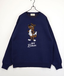 【GROOVY STORE】ダブルジャカード スウェットライク デザインニットクルー ワイドシルエット