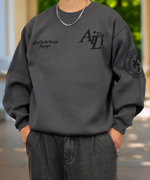 Burner（バーナー）の「【GROOVY STORE】ダブルジャカード スウェットライク デザインニットクルー ワイドシルエット（スウェット・メンズ・ブラック系その他4/チャコール/ダークグリーン系1/ダークグリーン系2/ネイビー/インディゴブルー/ダークインディゴブルー/オフホワイト/ブラック系その他3/ブラック系その他5/ダークグリーン/ネイビー系/アイボリー/ブラック/ブラック系その他2/チャコールグレー/ライトホワイト/ブラック系その他6・M/L/LL）」の11枚目の写真