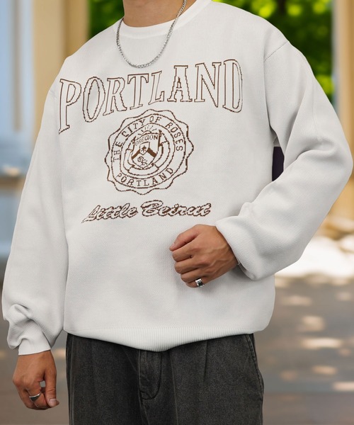 Burner（バーナー）の「【GROOVY STORE】ダブルジャカード スウェットライク デザインニットクルー ワイドシルエット（スウェット・メンズ・ブラック系その他4/チャコール/ダークグリーン系1/ダークグリーン系2/ネイビー/インディゴブルー/ダークインディゴブルー/オフホワイト/ブラック系その他3/ブラック系その他5/ダークグリーン/ネイビー系/アイボリー/ブラック/ブラック系その他2/チャコールグレー/ライトホワイト/ブラック系その他6・M/L/LL）」の4枚目の写真