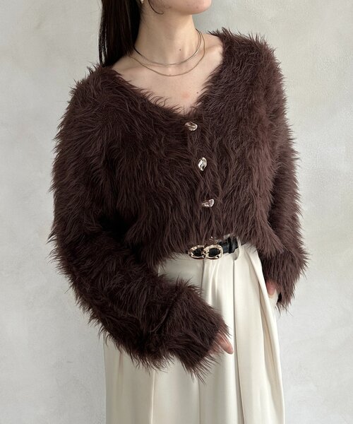 Thevon(ゼボン)の「ニュアンスボタンボリュームシャギーカーディガン(カーディガン/ボレロ・レディース・アイボリー/ブラウン/ベージュ・FREE)」の8枚目の写真