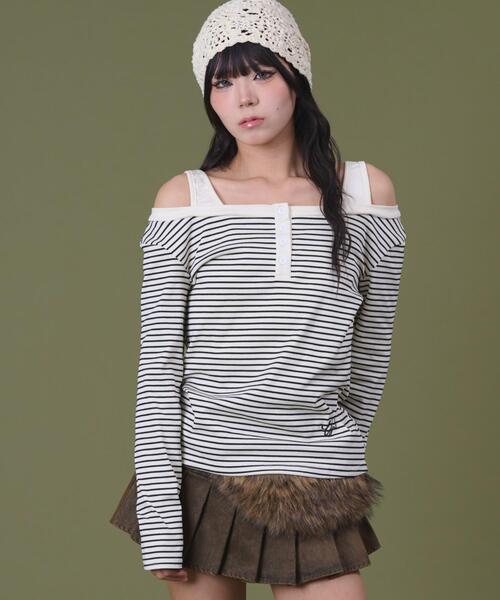 dispark(ディスパーク)の「DISPARK/ロゴ刺繍ボーダーデザイントップ(Tシャツ/カットソー・レディース・アイボリー/チャコールグレー・FREE)」の13枚目の写真