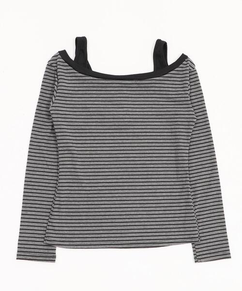 dispark(ディスパーク)の「DISPARK/ロゴ刺繍ボーダーデザイントップ(Tシャツ/カットソー・レディース・アイボリー/チャコールグレー・FREE)」の8枚目の写真
