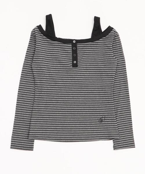 dispark(ディスパーク)の「DISPARK/ロゴ刺繍ボーダーデザイントップ(Tシャツ/カットソー・レディース・アイボリー/チャコールグレー・FREE)」の19枚目の写真