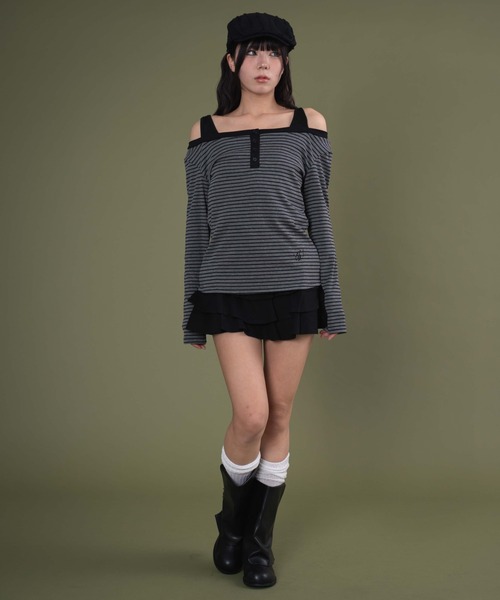 dispark(ディスパーク)の「DISPARK/ロゴ刺繍ボーダーデザイントップ(Tシャツ/カットソー・レディース・アイボリー/チャコールグレー・FREE)」の15枚目の写真