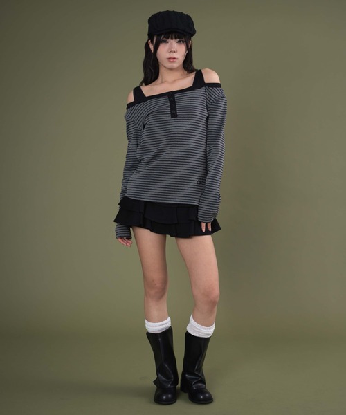 dispark(ディスパーク)の「DISPARK/ロゴ刺繍ボーダーデザイントップ(Tシャツ/カットソー・レディース・アイボリー/チャコールグレー・FREE)」の18枚目の写真