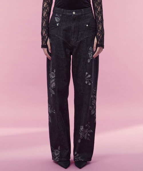 fetico 別注rose denim pants サイズ2 ブラック FETICO/フェティコ】《STUDIOUS別注》別注 ROSE DENIM PANTS