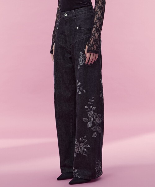 fetico 別注rose denim pants サイズ2 ブラック FETICO/フェティコ】《STUDIOUS別注》別注 ROSE DENIM PANTS/ローズ