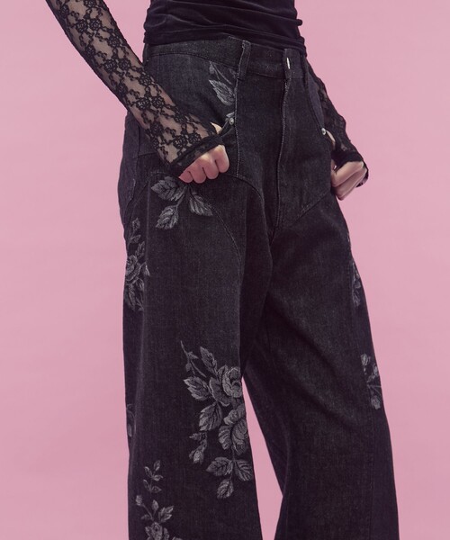 fetico 別注rose denim pants サイズ2 ブラック FETICO/フェティコ】《STUDIOUS別注》別注 ROSE DENIM PANTS