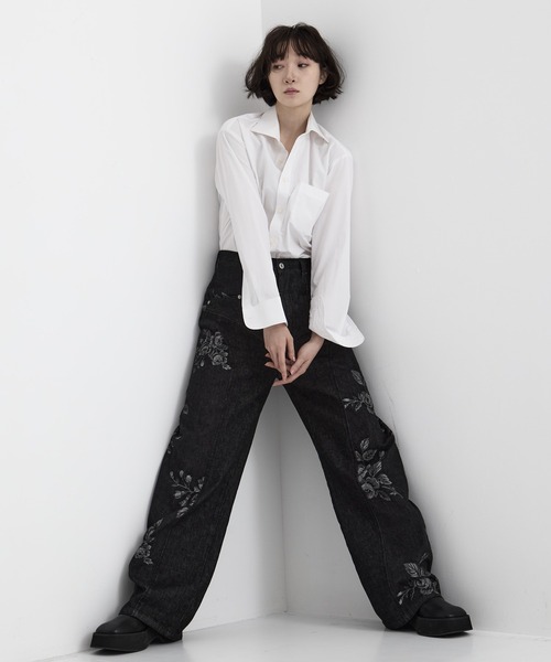 fetico 別注rose denim pants サイズ2 ブラック FETICO/フェティコ】《STUDIOUS別注》別注 ROSE DENIM PANTS