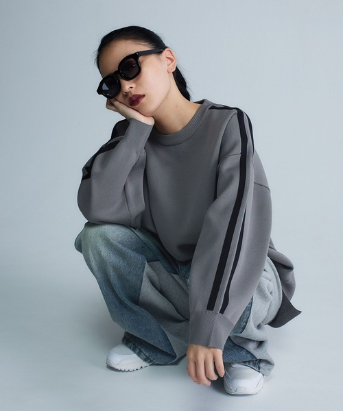 JEANASIS（ジーナシス）の「【Les Fleurs】ラインプルオーバーLS/612203（ニット/セーター・レディース・ブラック/ネイビー/グレー・FREE）」の3枚目の写真