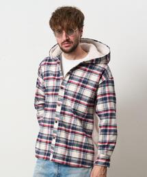 STUD MUFFIN | STUD MUFFIN/スタッドマフィン/ネルチェック/ボア レザースター& サガラパッチワーク フーデッドシャツ(シャツ/ブラウス)