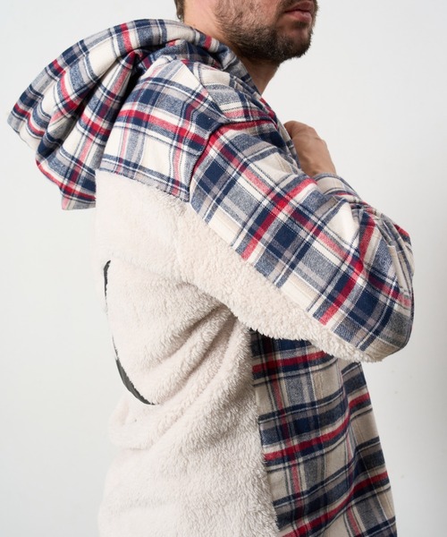 STUD MUFFIN（スタッドマフィン）の「STUD MUFFIN/スタッドマフィン/ネルチェック/ボア レザースター& サガラパッチワーク フーデッドシャツ（シャツ/ブラウス・メンズ・ブラック/ホワイト系2・3/4/2）」の22枚目の写真