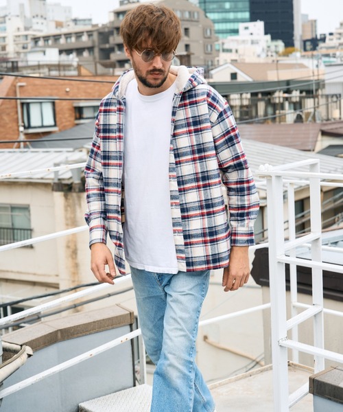 STUD MUFFIN（スタッドマフィン）の「STUD MUFFIN/スタッドマフィン/ネルチェック/ボア レザースター& サガラパッチワーク フーデッドシャツ（シャツ/ブラウス・メンズ・ブラック/ホワイト系2・3/4/2）」の13枚目の写真