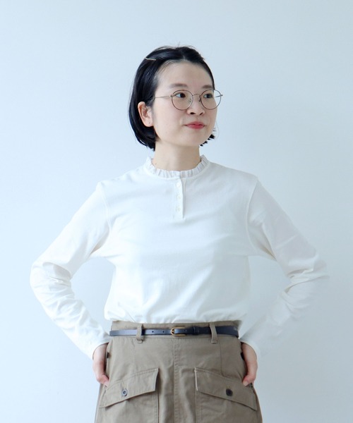 PAR ICI（パーリッシィ）の「コーマ天竺 ヘンリーネックフリルカットソー（Tシャツ/カットソー・レディース・ホワイト・FREE）」の5枚目の写真