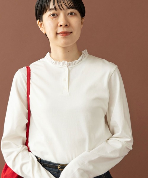 PAR ICI（パーリッシィ）の「コーマ天竺 ヘンリーネックフリルカットソー（Tシャツ/カットソー・レディース・ホワイト・FREE）」の17枚目の写真