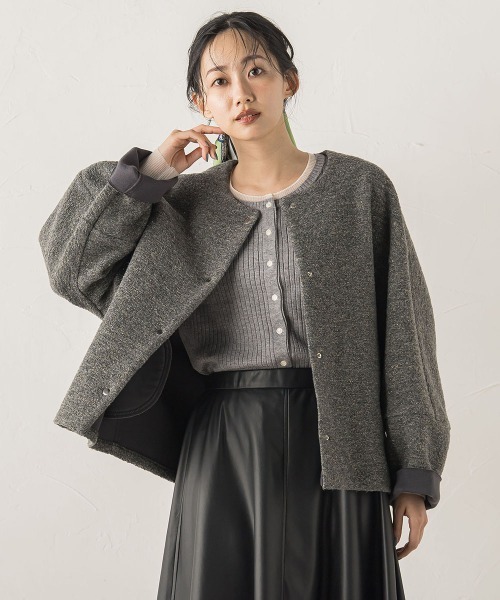 Droite lautreamont(ドロワットロートレアモン)の「イタリアンエアリーボンディングジャケット(その他アウター・レディース・チャコールグレー/ベージュ・M)」の3枚目の写真