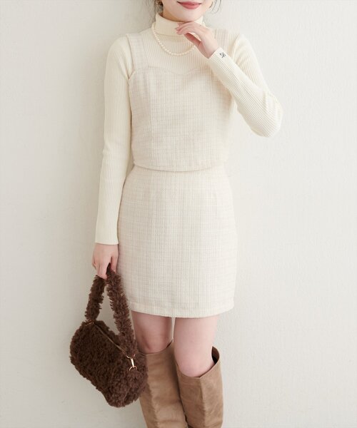 natural couture（ナチュラルクチュール）の「〈airi〉ツイードミニスカート（スカート・レディース・オフホワイト/ブラック・FREE）」の4枚目の写真