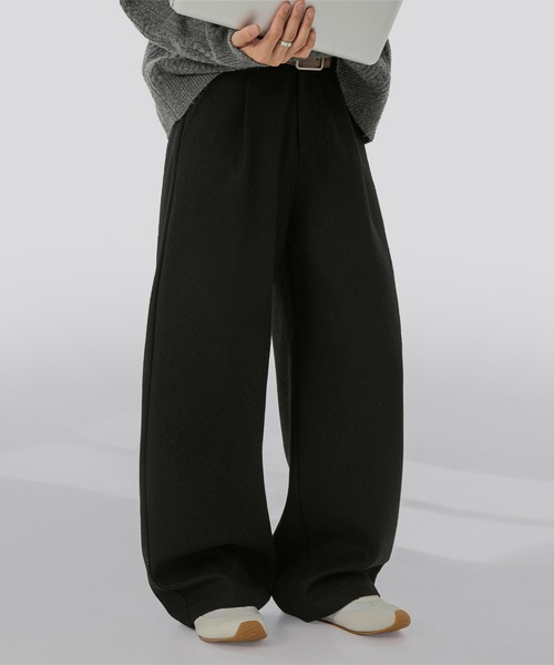 TOBEE(トゥビー)の「【TOBEE】重厚感 ツイード タック ワイドストレートパンツ(スラックス・メンズ・ダークグレー/ブラック/グレー・X-LARGE/LARGE/MEDIUM)」の6枚目の写真