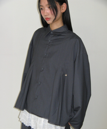 PANDENT TORCHON LACE PLEATS SHIRT GREY