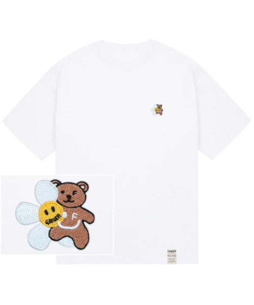 GRAVER（グレーバー）の「[ユニセックス]フラワーベアスマイル刺繍半袖Tシャツ_2カラー（Tシャツ/カットソー・レディース・ブラック/ホワイト・SMALL/MEDIUM/LARGE/X-LARGE）」の10枚目の写真