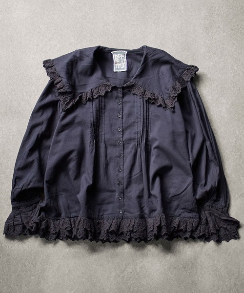 INDIA IS BEAUTIFUL(インディアイズビューティフル)の「(INDIA IS BEUATIFUL)BIG COLLAR SHIRTS(シャツ/ブラウス・レディース・ブラック/ブルー・ONE SIZE)」の1枚目の写真