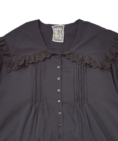 INDIA IS BEAUTIFUL(インディアイズビューティフル)の「(INDIA IS BEUATIFUL)BIG COLLAR SHIRTS(シャツ/ブラウス・レディース・ブラック/ブルー・ONE SIZE)」の8枚目の写真