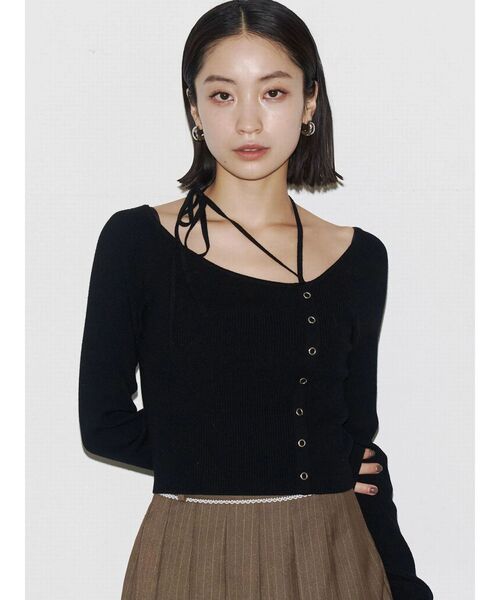 EMODA（エモダ）の「アシンメトリーチョーカーニット（ニット/セーター・レディース・ブラック/ブラウン/グレー/ブルー/ピンク・FREE）」の7枚目の写真