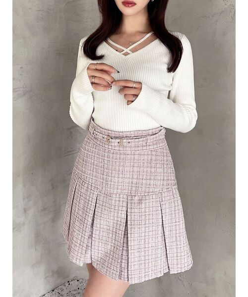 RESEXXY（リゼクシー）の「ツイードプリーツミニスカート【セットアップ着用可能】（スカート・レディース・ピンク/アイボリー/ブルー・FREE）」の3枚目の写真