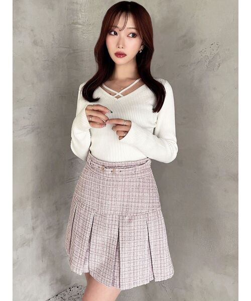 ツイードプリーツミニスカート【セットアップ着用可能】（スカート