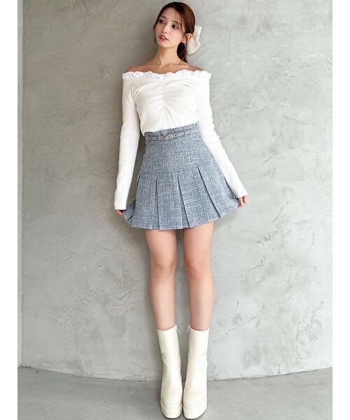 ツイードプリーツミニスカート【セットアップ着用可能】（スカート